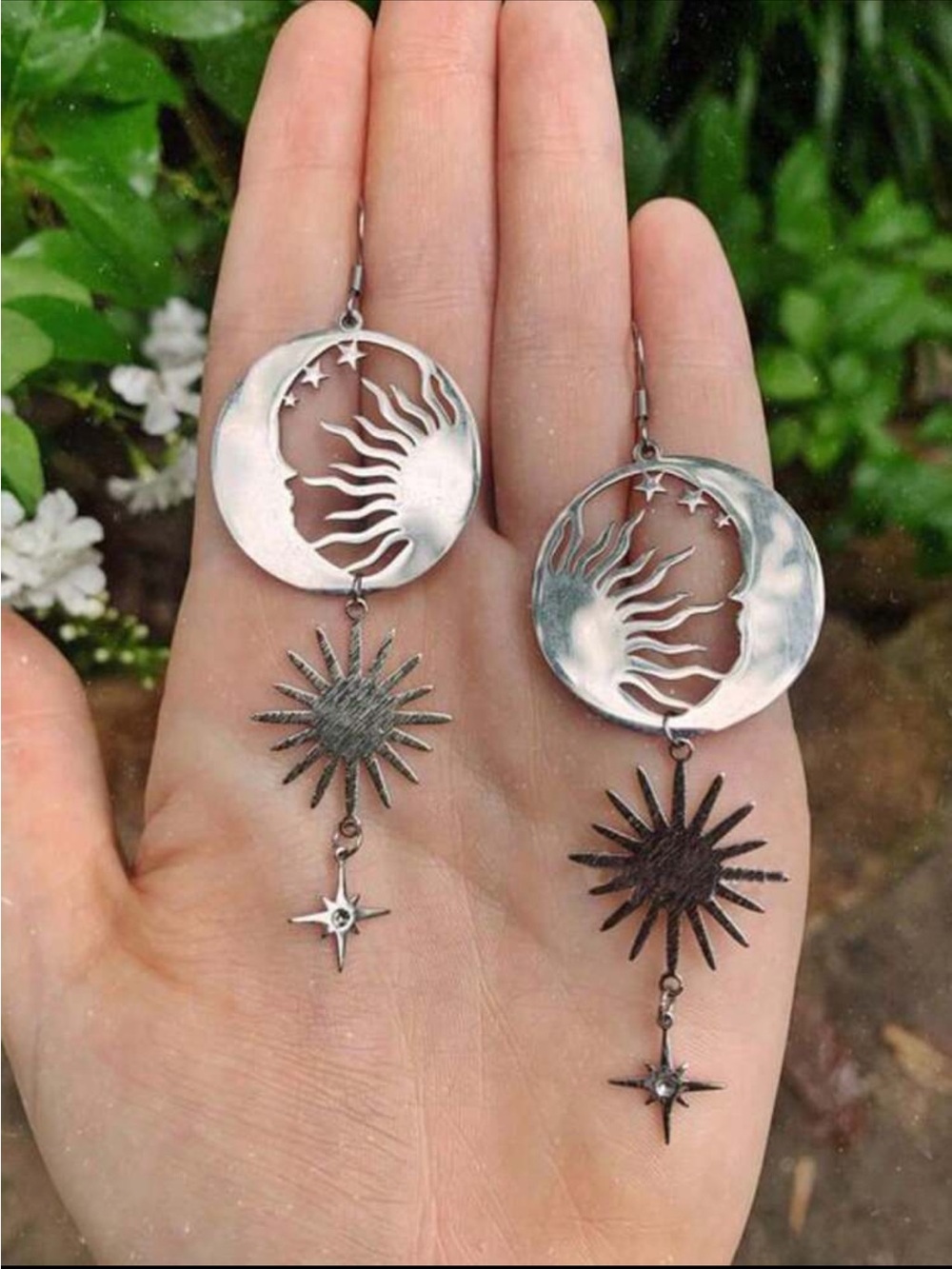 Silver Sun & Moon Celestial Drop Earrings NEW 🏷️